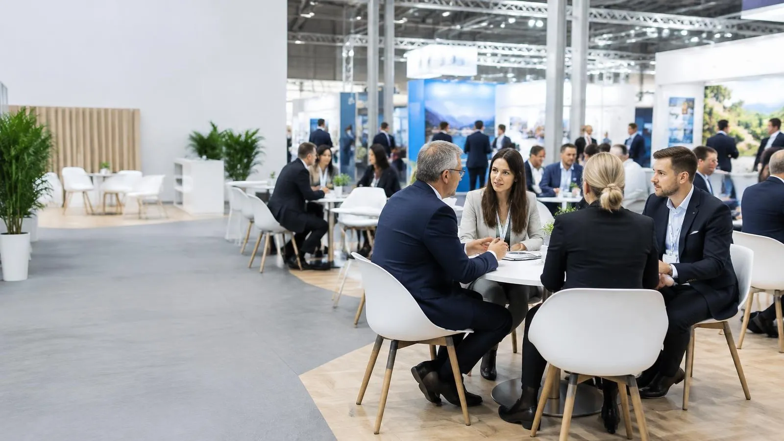 A meeting lounge inside a trade show venue